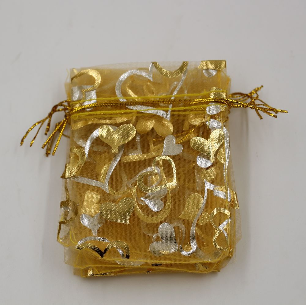 Hot Jewelry Packing 100Pcs Gold Heart Organza Pouch Wedding Favor Gift Bags ZZ