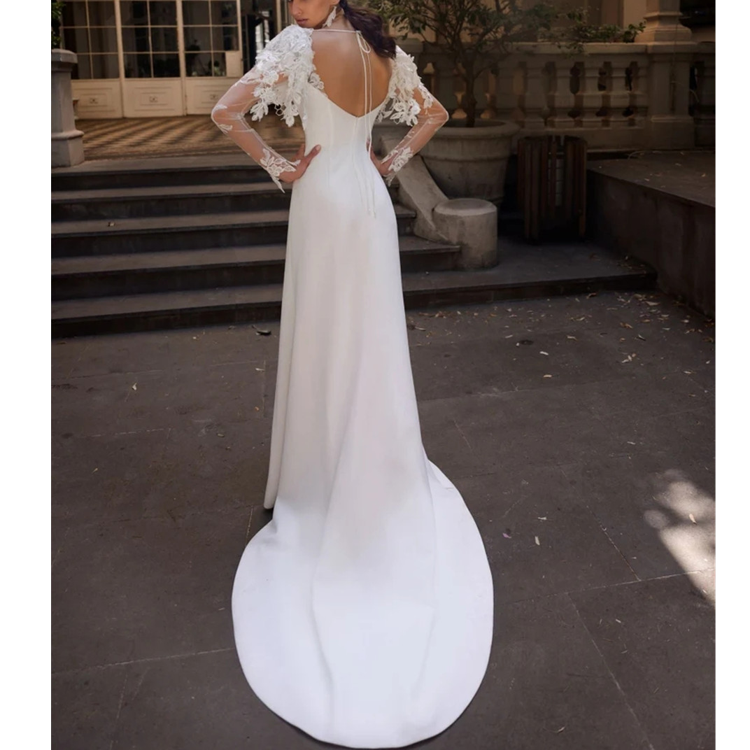 Boho Beach Wedding Dresses Bridal Gown Square Neck Long Sleeves Lace Applique Beaded Sweep Train Custom Plus Size Vestido De Novia 6660312