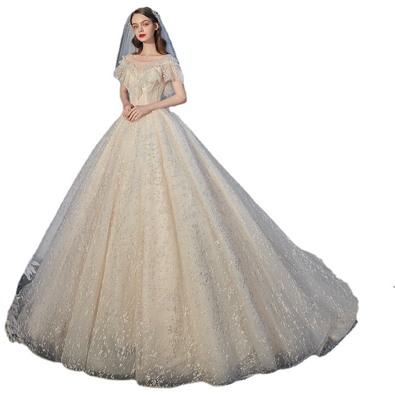 princess shiny gown Wedding Dresses for Sale 2023 Sheer Crew Neck Custom Made Vintage Style Cheap Modest Women Ball bling Lace Applique Bridal Gowns