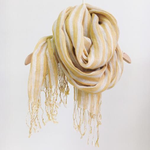 Scarves Summer Pure Linen Scarf Striped Beach Sunscreen Linen Scarf Autumn And Winter Warm Big Tassel Scarves 230831