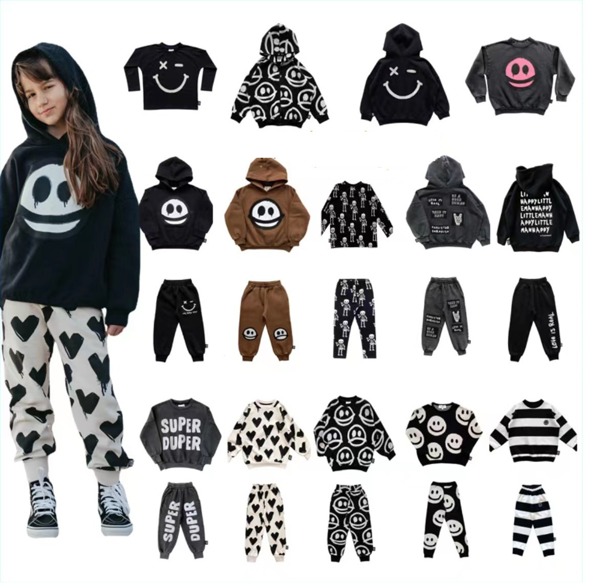 Clothing Sets Autumn/Winter LMH Children's Boys/Girls Fleece Hoodie Sweatpants Little Man Happy 230830