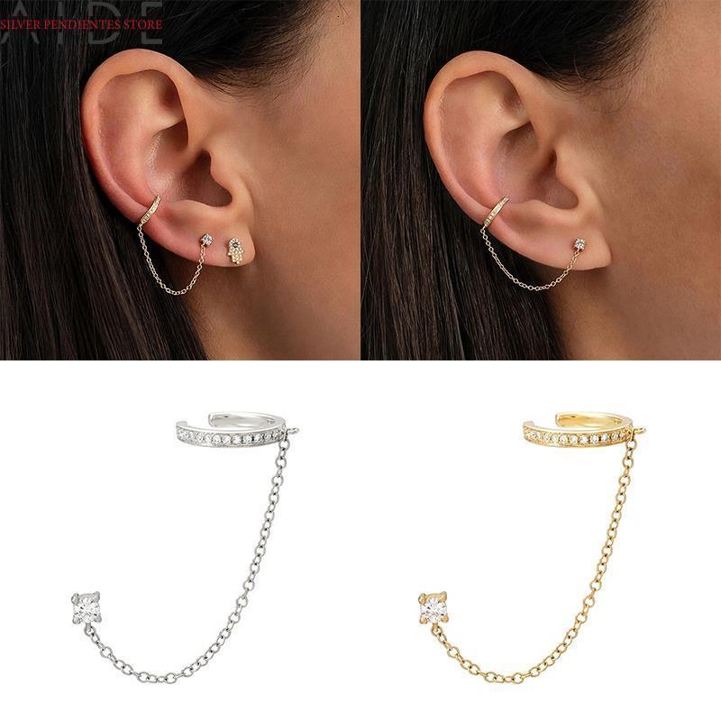 Ear Cuff AIDE 1PCS 925 Sterling Silver Single Row Diamond Clip Tassel Earrings For Women Small Gold Color Orecchini 230830
