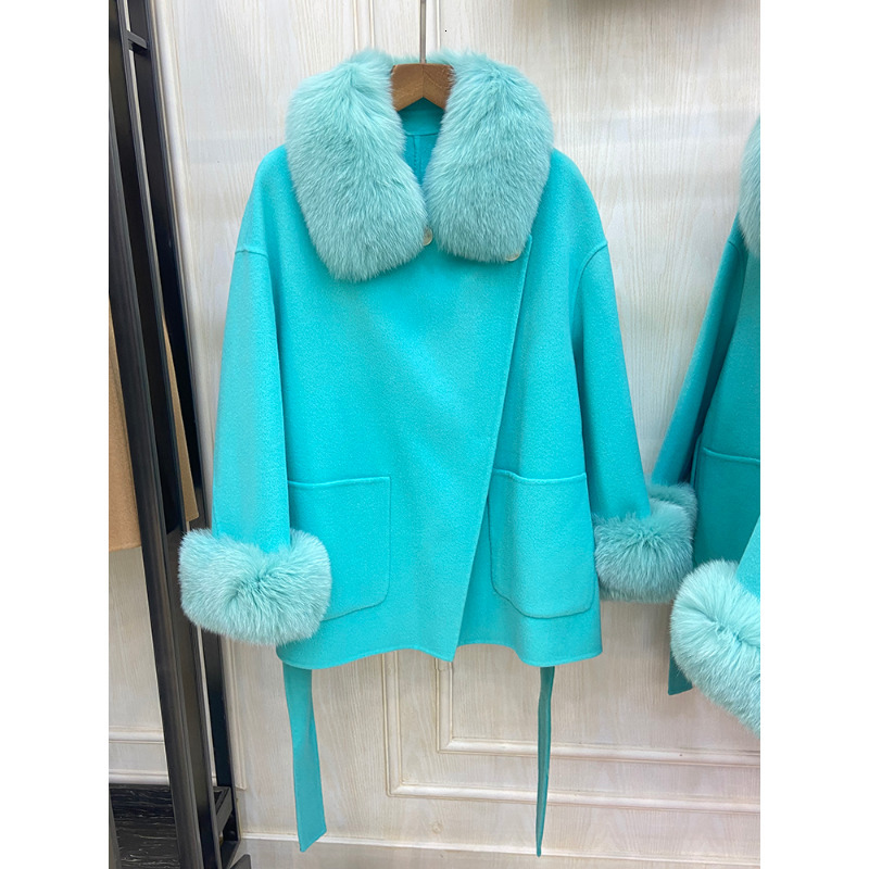 Women's Wool Blends European and American Street Fashion Winter Woolen Coats Fur Collar Outerwear Changeable Lace-ups Women Jacket 230830