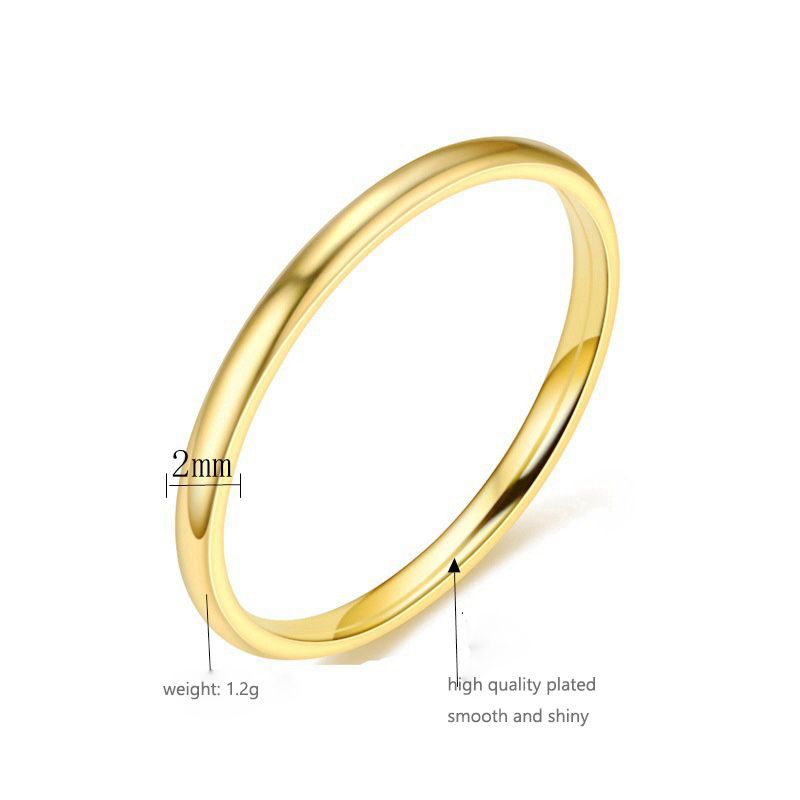 2MM Simple Design Titanium Steel Band Ring 18K Real Gold Silver Plated Circle Rings for Men Women Party Birthday Wedding Jewelry Girlfriend Gift No Fa