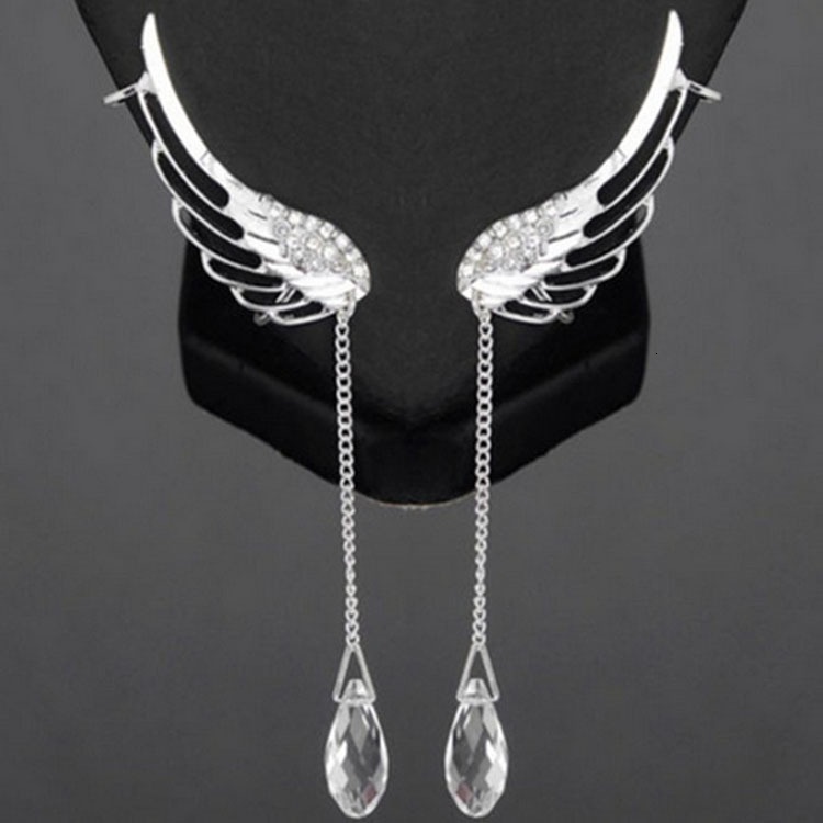 Ear Cuff Delysia King Women Angel Wings Feather Earrings Stud Trendy Crystal Tassel Jewelry 230830