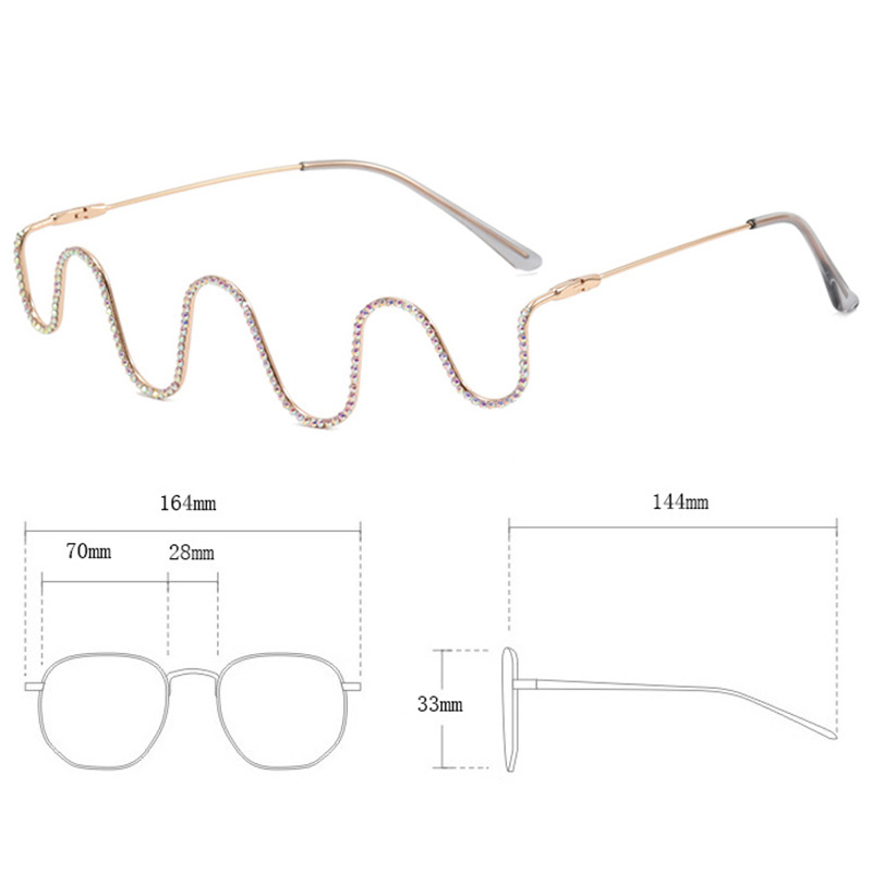Rhinestone Metal Glasses W Shaped Decorative Glasses Frames Sexy Bling Diamond Eye Glasses No Lens Half Frame Fashion Eyewear INS Jewelry Accessories 