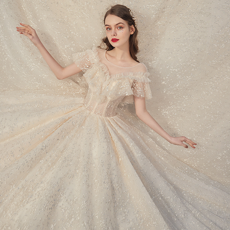 princess shiny gown Wedding Dresses for Sale 2023 Sheer Crew Neck Custom Made Vintage Style Cheap Modest Women Ball bling Lace Applique Bridal Gowns