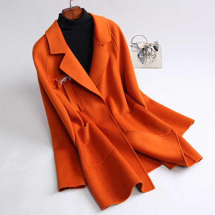 815G213# Coats and Jackets Women Autumn & Winter Outerwear Women's Loose Woolen Fabric Medium Length Double-sided Wool Cashmere