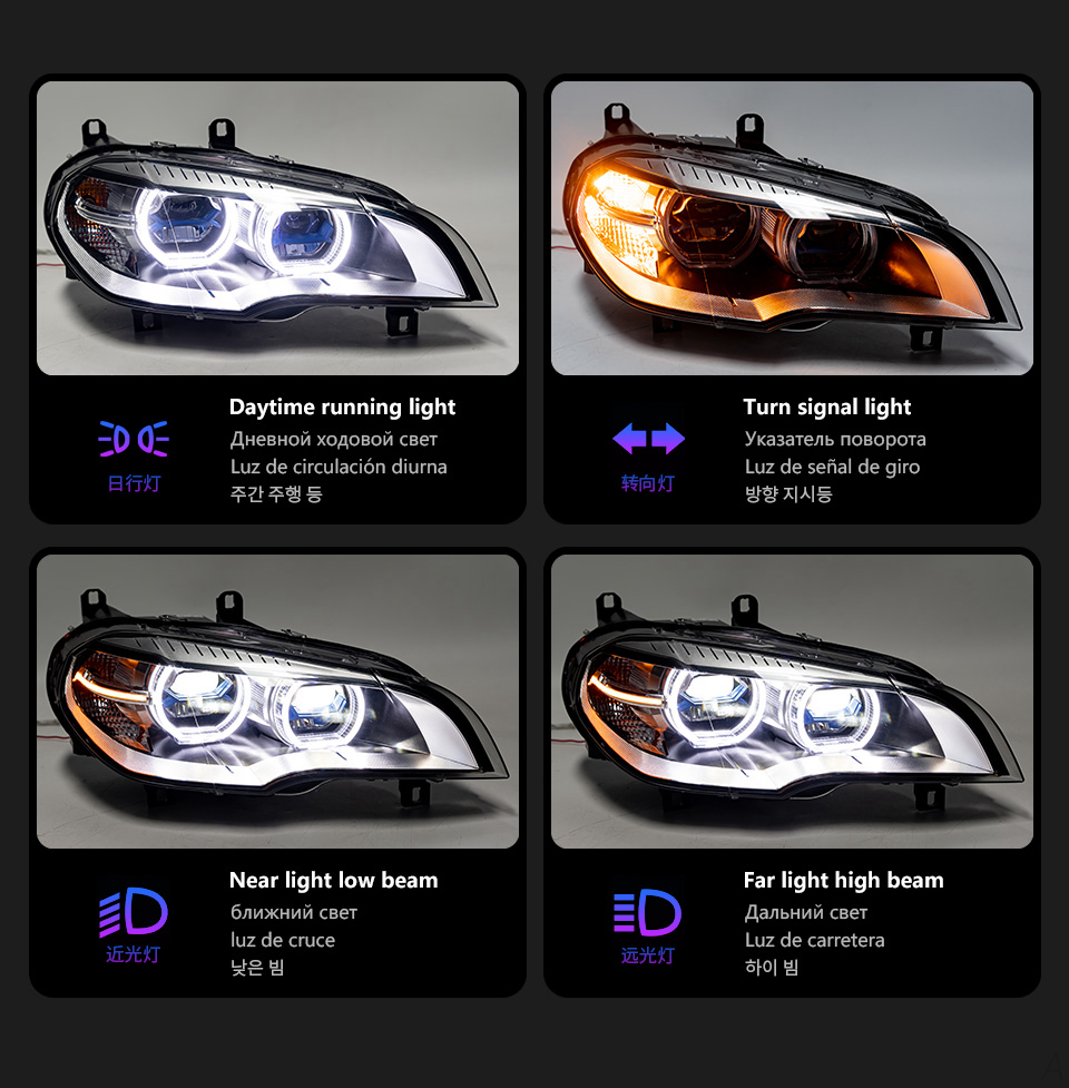 LED Laser Style Headlight for BMW X5 Running Headlights 2007-2013 E70 High Low Beam DRL Signal Lamp
