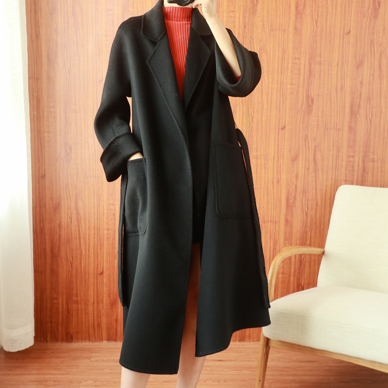 Women's Wool Blends Women Double-Sided 20% Cashmere Wool Coat Jacket Women Long Beautiful Woolen Winter Autumn Warm Fashion Water Ripple Cloak 23