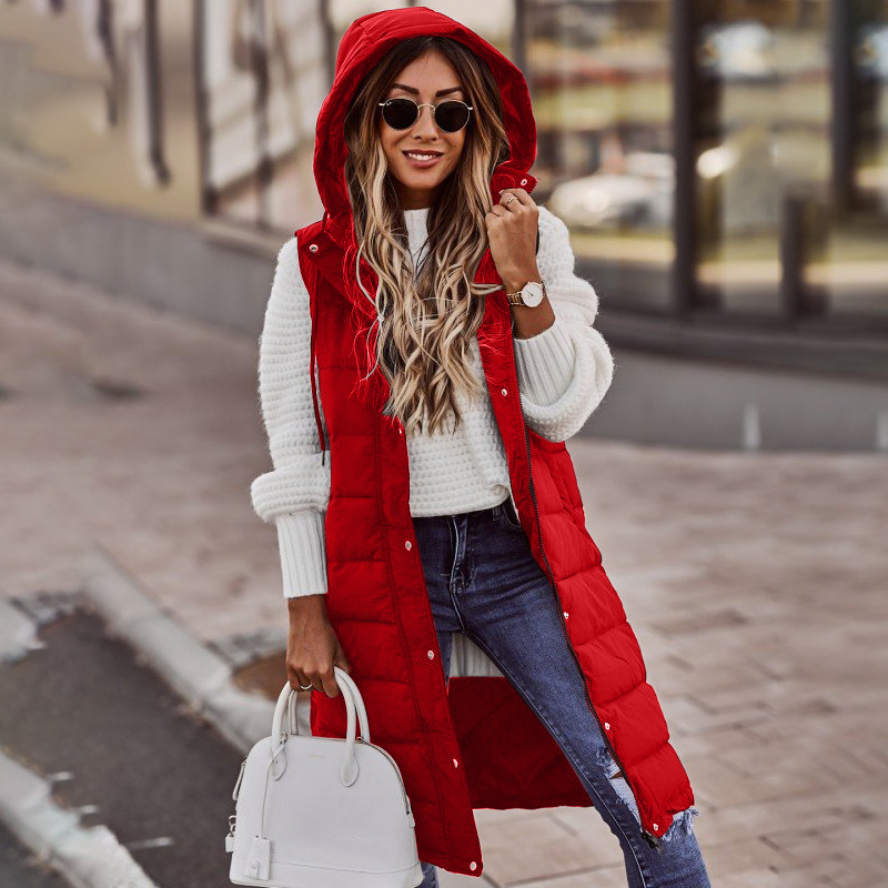 Women's Long with Hood Outdoor Vest Down Women's Jacket Quilted Loose Coat Sleeveless Jacket Winter Light Weight Sweaters Snowwear