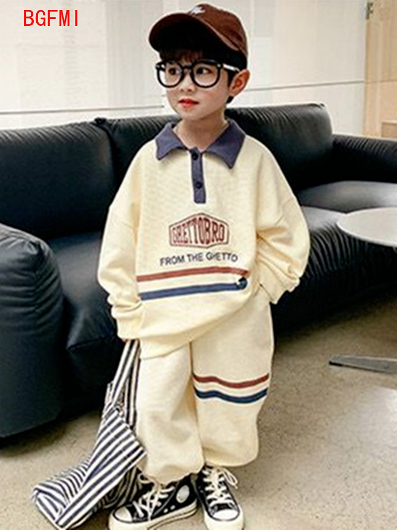 Clothing Sets 1-8Y Korean Kid Clothes Baby Boy Spring Autumn Suit Waffle Letter Print Baby Girls Outfits Lapel Cotton Sweater Pants 2pcs Set 230830