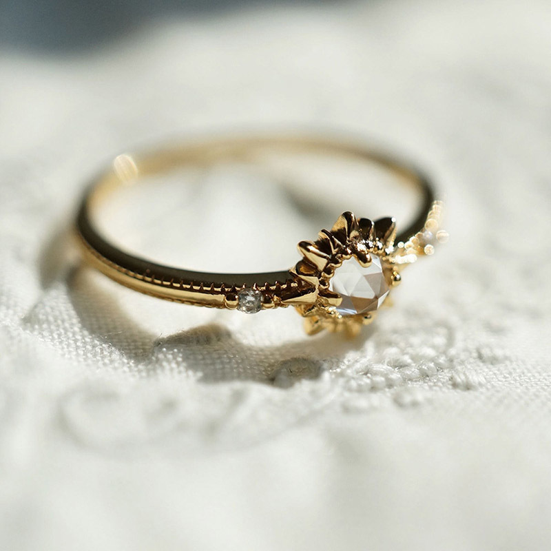 Wedding Rings LAMOON 925 Silver Ring For Women Twinkling Sun Natural Clear Crystal 14K Light Gold Plated Fine Jewelry Vintage LMRI165 230830