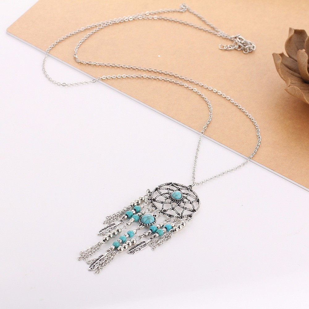 Pendant Necklaces Bohemia Style Retro Tassel Feathers Turquesa Necklace 78cm Dream catcher Sweater For Women Girl 230831