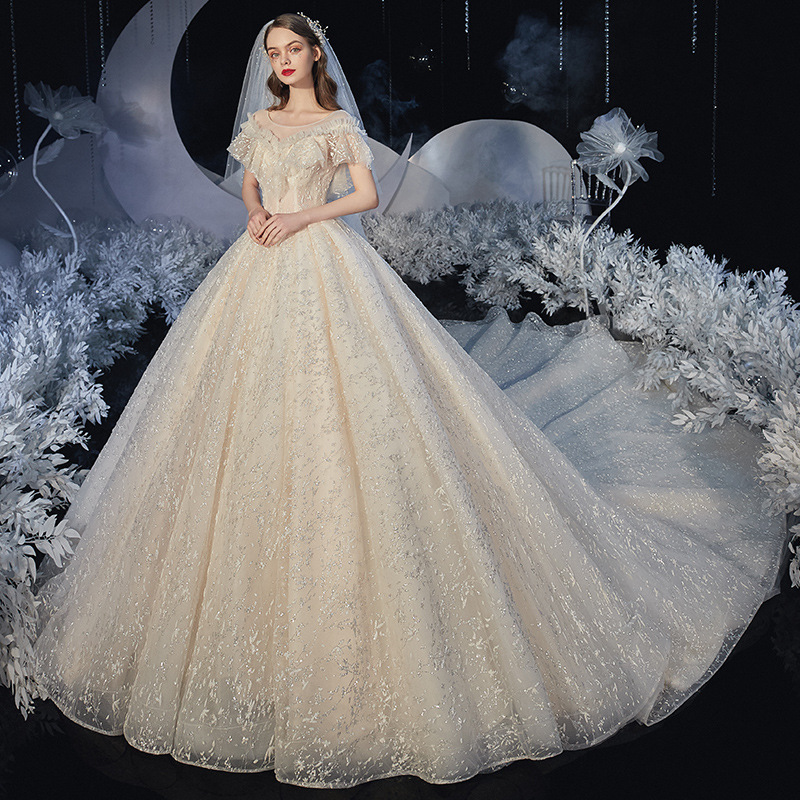 princess shiny gown Wedding Dresses for Sale 2023 Sheer Crew Neck Custom Made Vintage Style Cheap Modest Women Ball bling Lace Applique Bridal Gowns