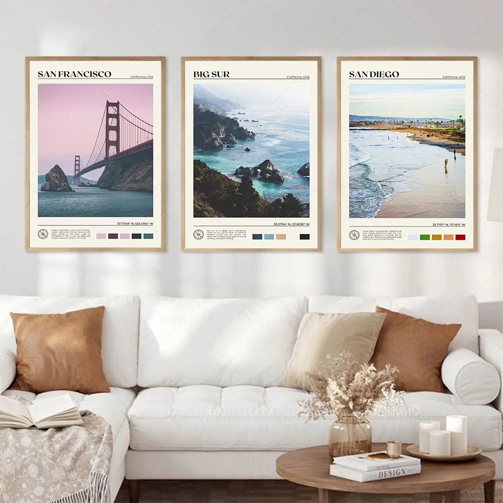 California Famous Landscape Canvas Painting Bay Area San Francisco San Diego Travel Posters And Prints Wall Art Living Room Bedroom Decor Wall Picture