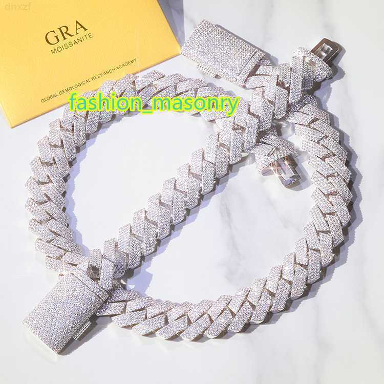 necklace moissanite chain Popular Heavy 4 Rows 20mm Width 925 Sterling Silver Diamond Hip Hop Cuban Link Bracelet