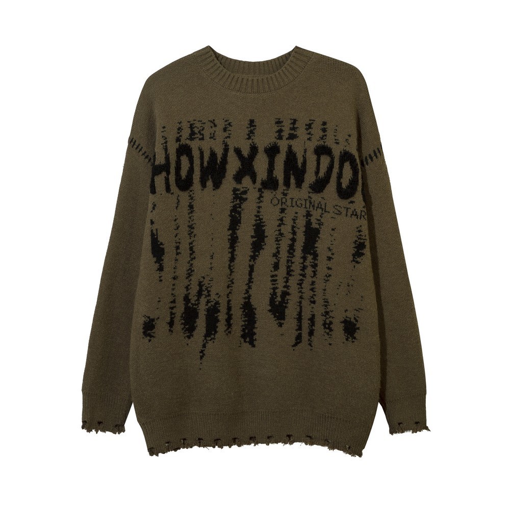 Men's Sweaters Embroidery Letter Vintage Sweater for Women Ripped Long Sleeve Oversize Y2k Grunge Gothic Clothing Goth Tops Streetwear 230831