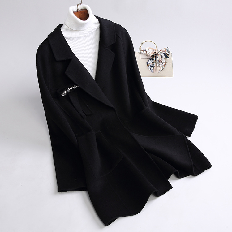 815G213# Coats and Jackets Women Autumn & Winter Outerwear Women's Loose Woolen Fabric Medium Length Double-sided Wool Cashmere