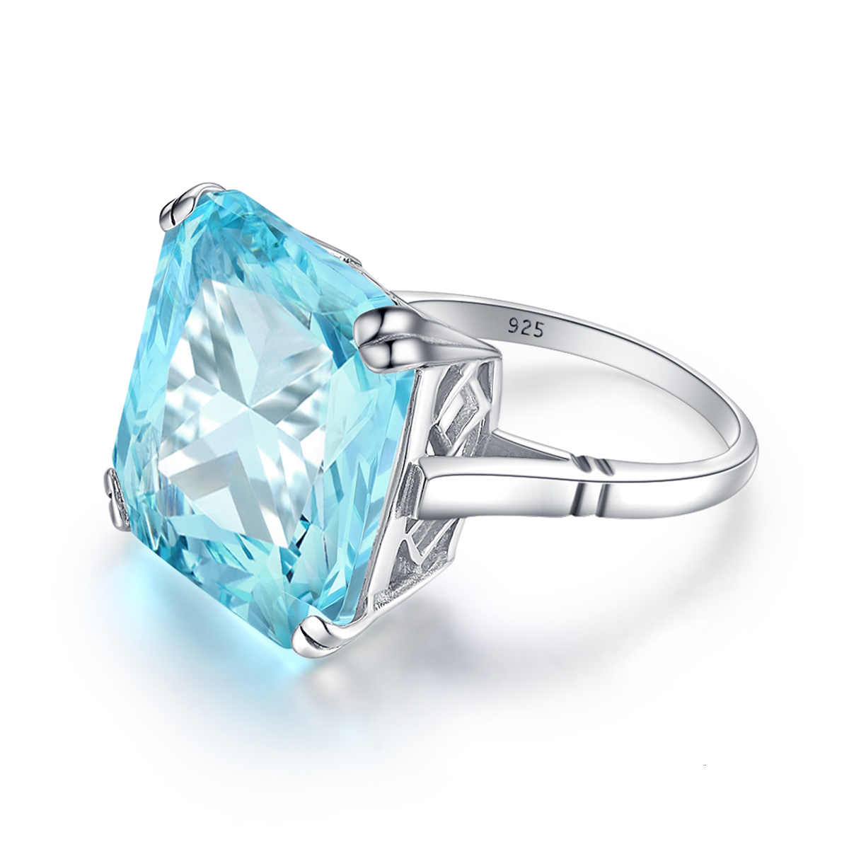 Wedding Rings Szjinao Real 925 Sterling Silver 17 17mm Square Aquamarine Ring For Women Vintage Sparkling Massive Birthstone Jewelery Female D 230830