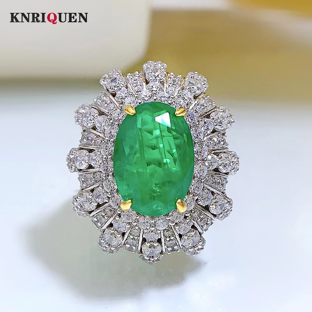 Wedding Rings Genuine 100 925 Real Silver 10 14mm Emerald High Carbon Diamond Ring for Women Cocktail Party Fine Jewelry Birthday Gift 230830