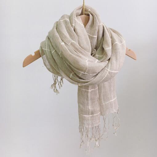 Scarves Summer Pure Linen Scarf Striped Beach Sunscreen Linen Scarf Autumn And Winter Warm Big Tassel Scarves 230831