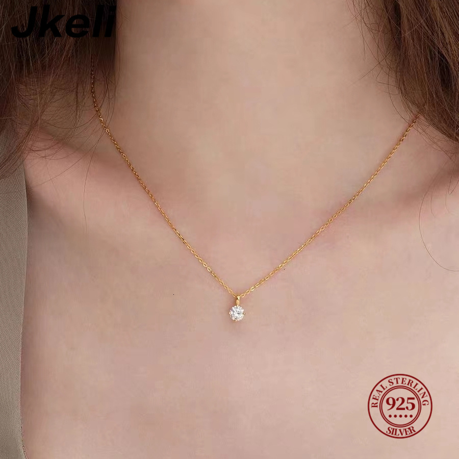 Pendant Necklaces Jkeli S925 Pure silver 14k gold pendant Multi functional single diamond necklace with six claws Zircon for women gift 230831