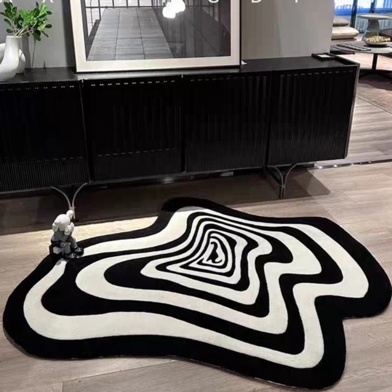 Carpets Creative Black White Striped Living Room Carpet Home Decoration Bedroom Rug Fluffy Plush Fashion Advanced Children's Play Mat 230830