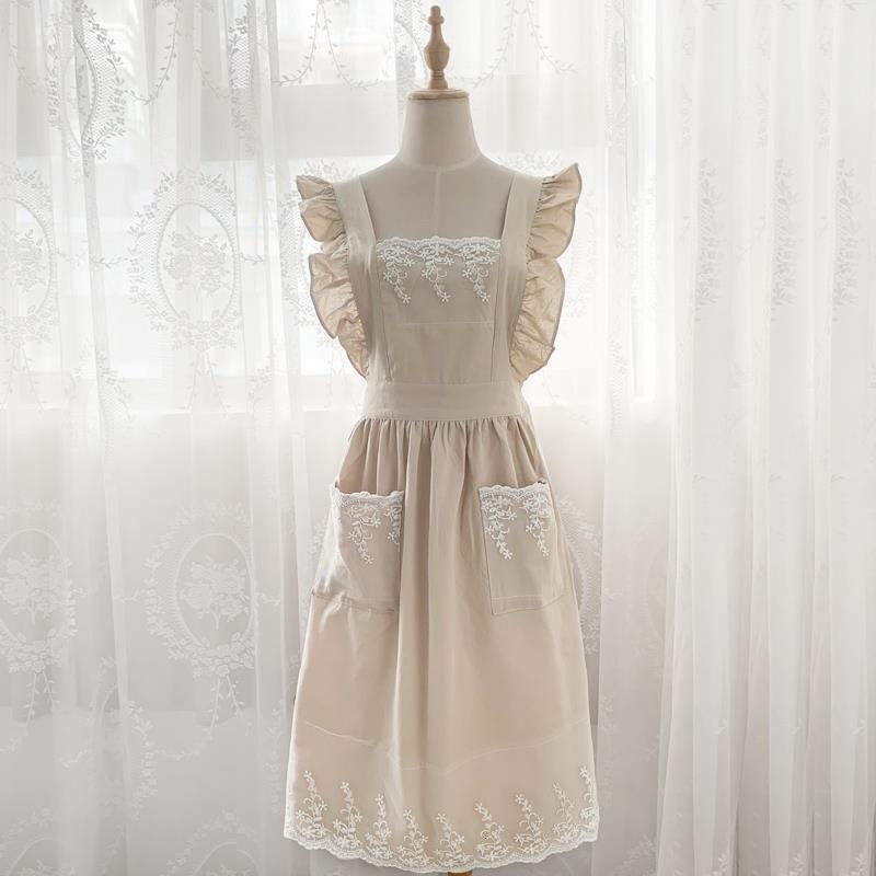 Aprons Washed Cotton Linen Lace Kitchen Aprons Flower Shop Garden Ruffles Work Clean Apron for Woman Dress 230831