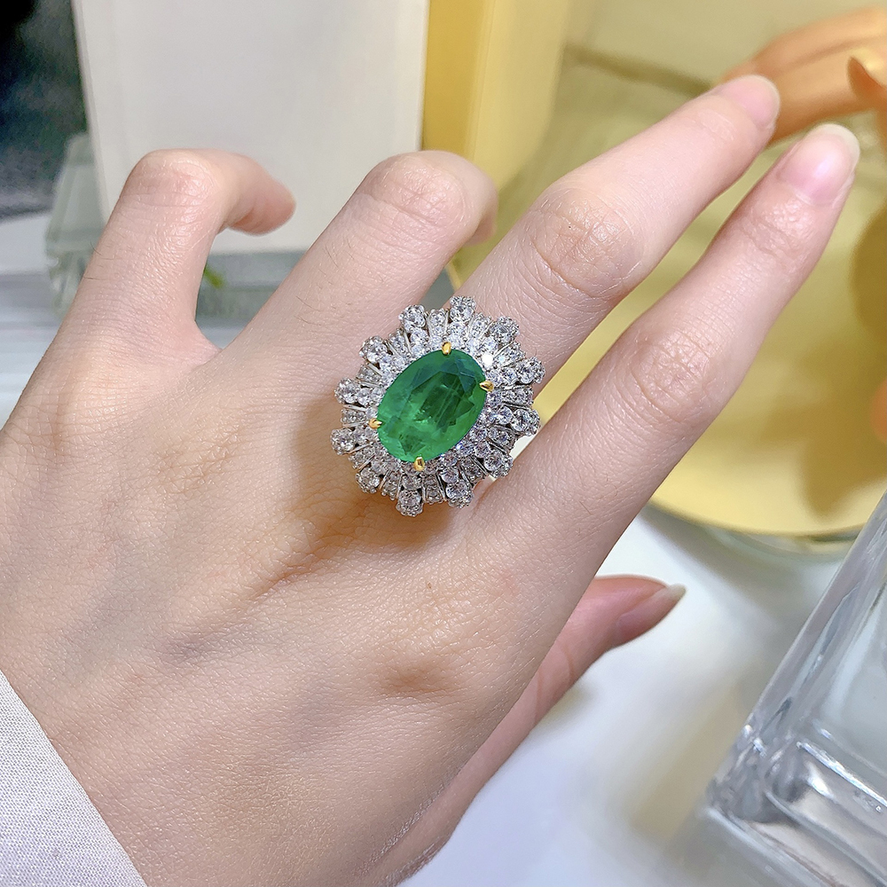 Wedding Rings Genuine 100 925 Real Silver 10 14mm Emerald High Carbon Diamond Ring for Women Cocktail Party Fine Jewelry Birthday Gift 230830