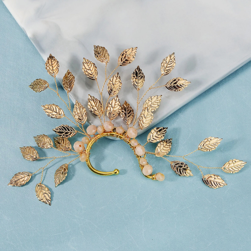 Ear Cuff Alloy Leave Vintage Baroque Exaggerated Beads Clip Earrings Handmade Party Jewelry Gifts Female 230830