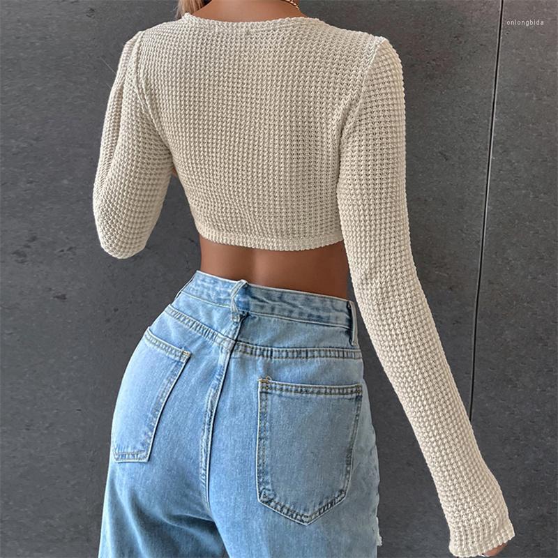 Womens T Shirts Long Sleeve Stitch Shirt Women Sexy Slim Streetwear Clothes Knit Crop Top Korean Fashion Spring Autumn Short Skinny Tshirt