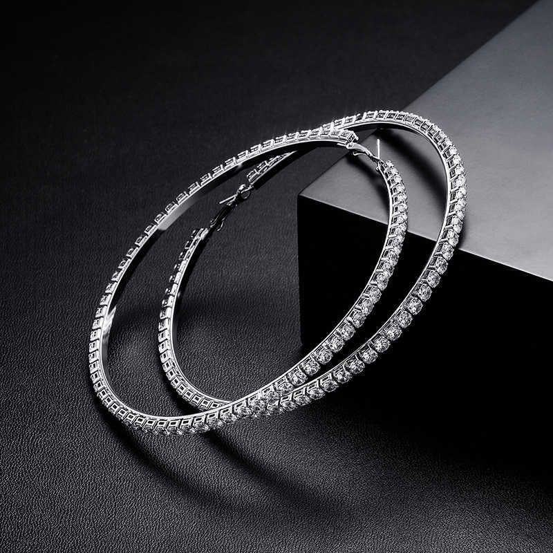 2cm-10cm Gold Big Hoop Earrings for Women Cubic Zircon Simple Ear Ring Hip Hop Personality Single Row Bling Dangle Earring Gemstone Party Trendy State