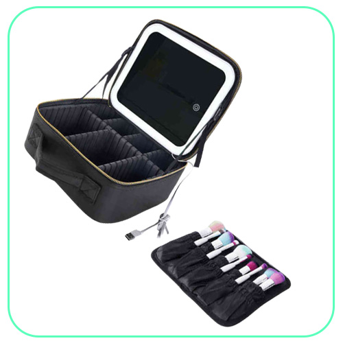 NXY cosmetic bags New travel makeup bag cases eva vanity case with led 3 lights mirror 220118
