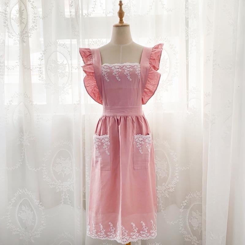 Aprons Washed Cotton Linen Lace Kitchen Aprons Flower Shop Garden Ruffles Work Clean Apron for Woman Dress 230831