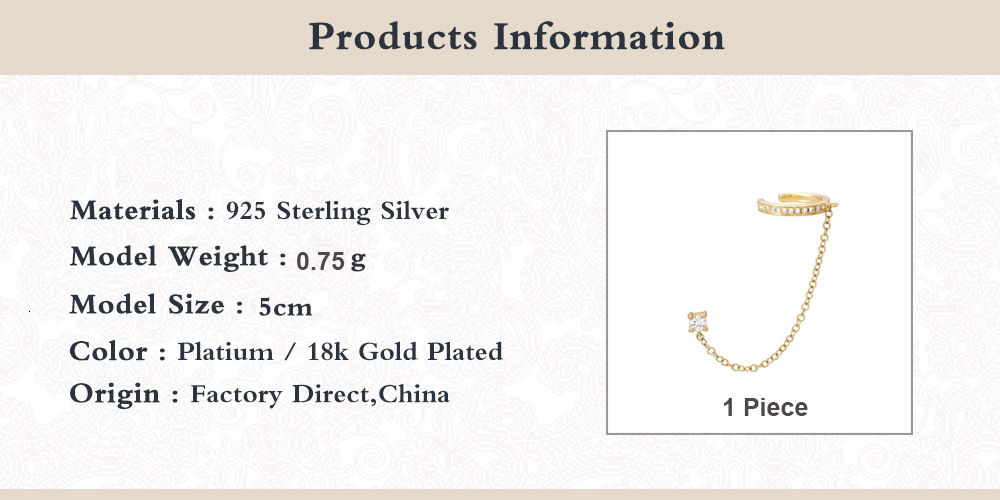 Ear Cuff AIDE 1PCS 925 Sterling Silver Single Row Diamond Clip Tassel Earrings For Women Small Gold Color Orecchini 230830