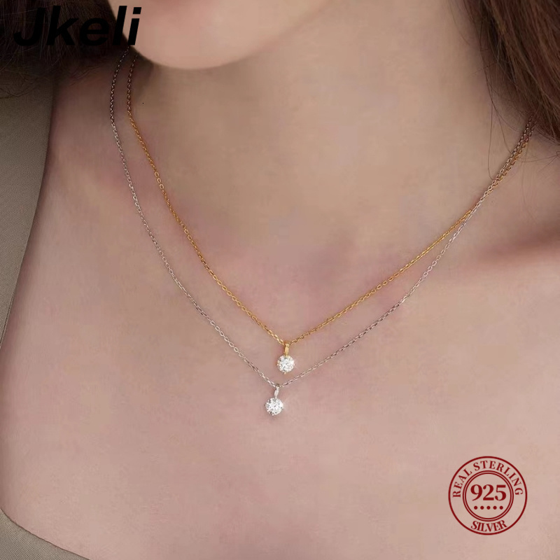Pendant Necklaces Jkeli S925 Pure silver 14k gold pendant Multi functional single diamond necklace with six claws Zircon for women gift 230831