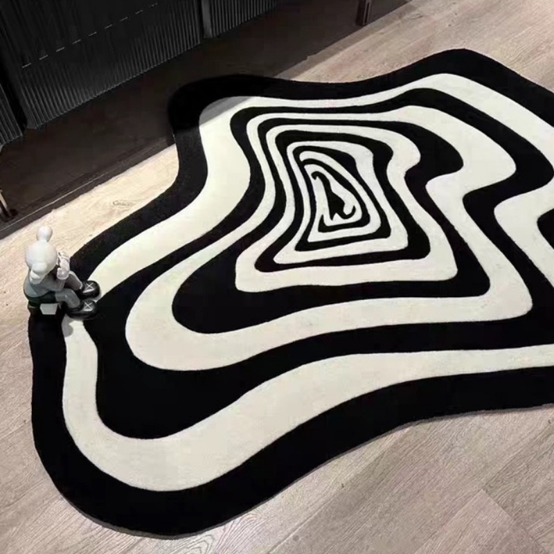 Carpets Creative Black White Striped Living Room Carpet Home Decoration Bedroom Rug Fluffy Plush Fashion Advanced Children's Play Mat 230830