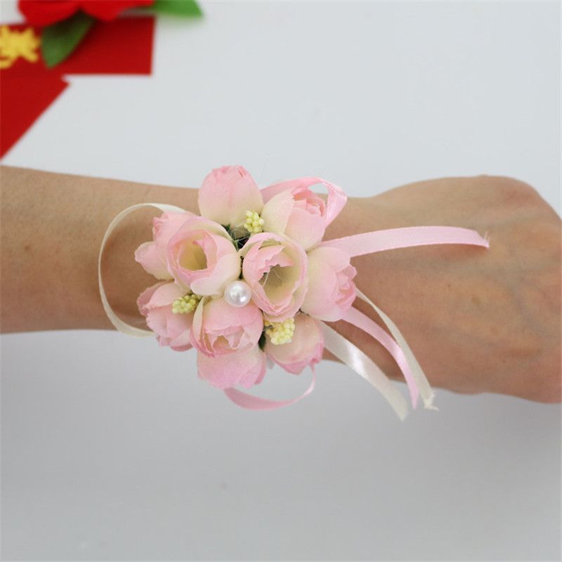 Bride Wrist Flower Corsage Bridesmaid Sister Hand Flowers Wedding Ball Artificial Silk Flower Bracelet New Arrival ZZ