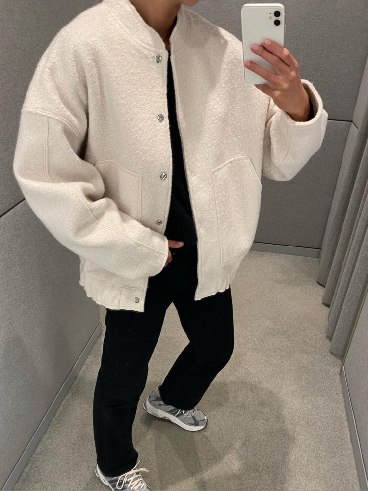 Spring Womens Jackets Warm Gray Long Sleeve Bomber Jacket Womens Outerwear With Button Pockets Jacket Coat Thicken Coat Top For Women 2