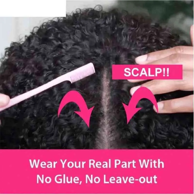 V Part Wig Human Hair No Leave Out Brazilian Deep Wave brazilian Hair Wigs for Women vPart Deep Curly Wigs Glueless Virgin 130%