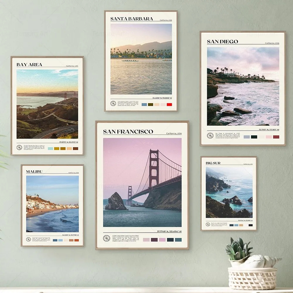 California Famous Landscape Canvas Painting Bay Area San Francisco San Diego Travel Posters And Prints Wall Art Living Room Bedroom Decor Wall Picture