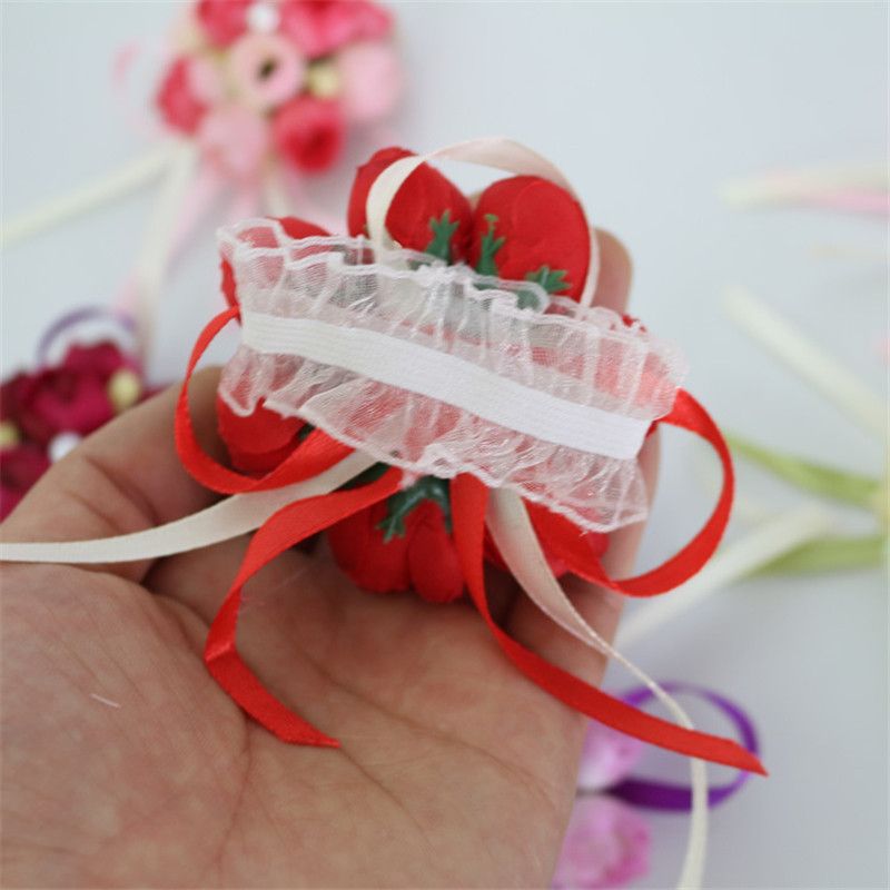 Bride Wrist Flower Corsage Bridesmaid Sister Hand Flowers Wedding Ball Artificial Silk Flower Bracelet New Arrival ZZ