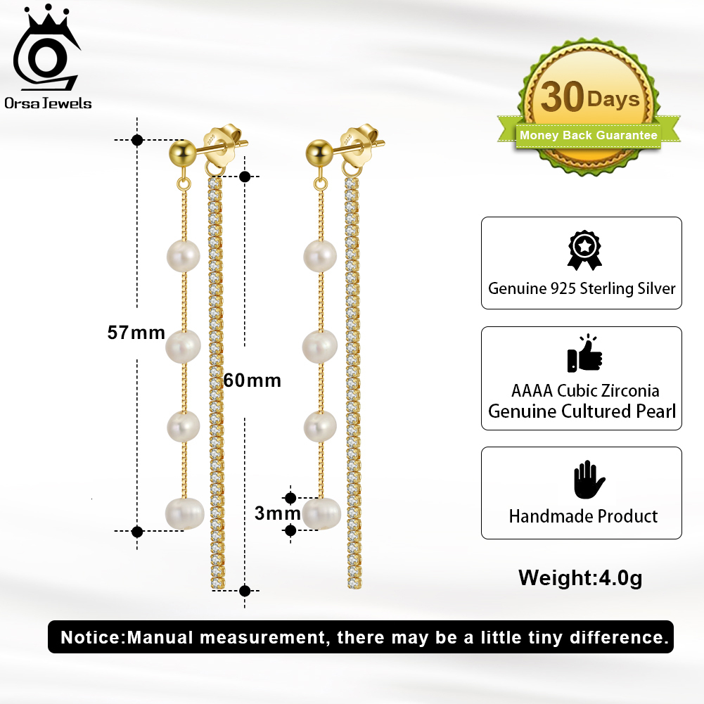 Hoop Huggie ORSA JEWELS 925 Sterling Silver Pearl Dangle Earrings Chain for Women Teen Elegant Long Tassel Jewelry GPE22 230831