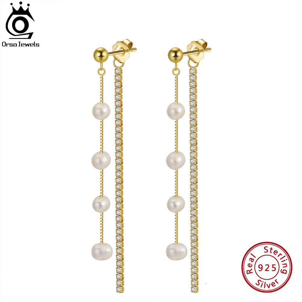Hoop Huggie ORSA JEWELS 925 Sterling Silver Pearl Dangle Earrings Chain for Women Teen Elegant Long Tassel Jewelry GPE22 230831