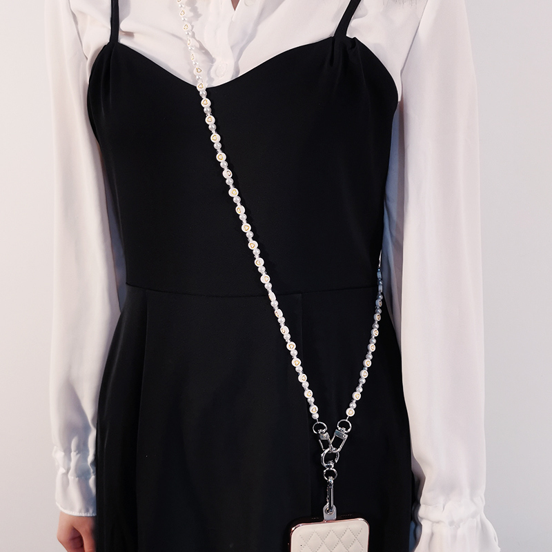 Cell Phone Straps Charms Mobile Phone Lanyard Crossbody Hanging Chain Pearl Love Hand-beaded Pendant Hanging Neck Detachable Belt Buckle Clip Universa