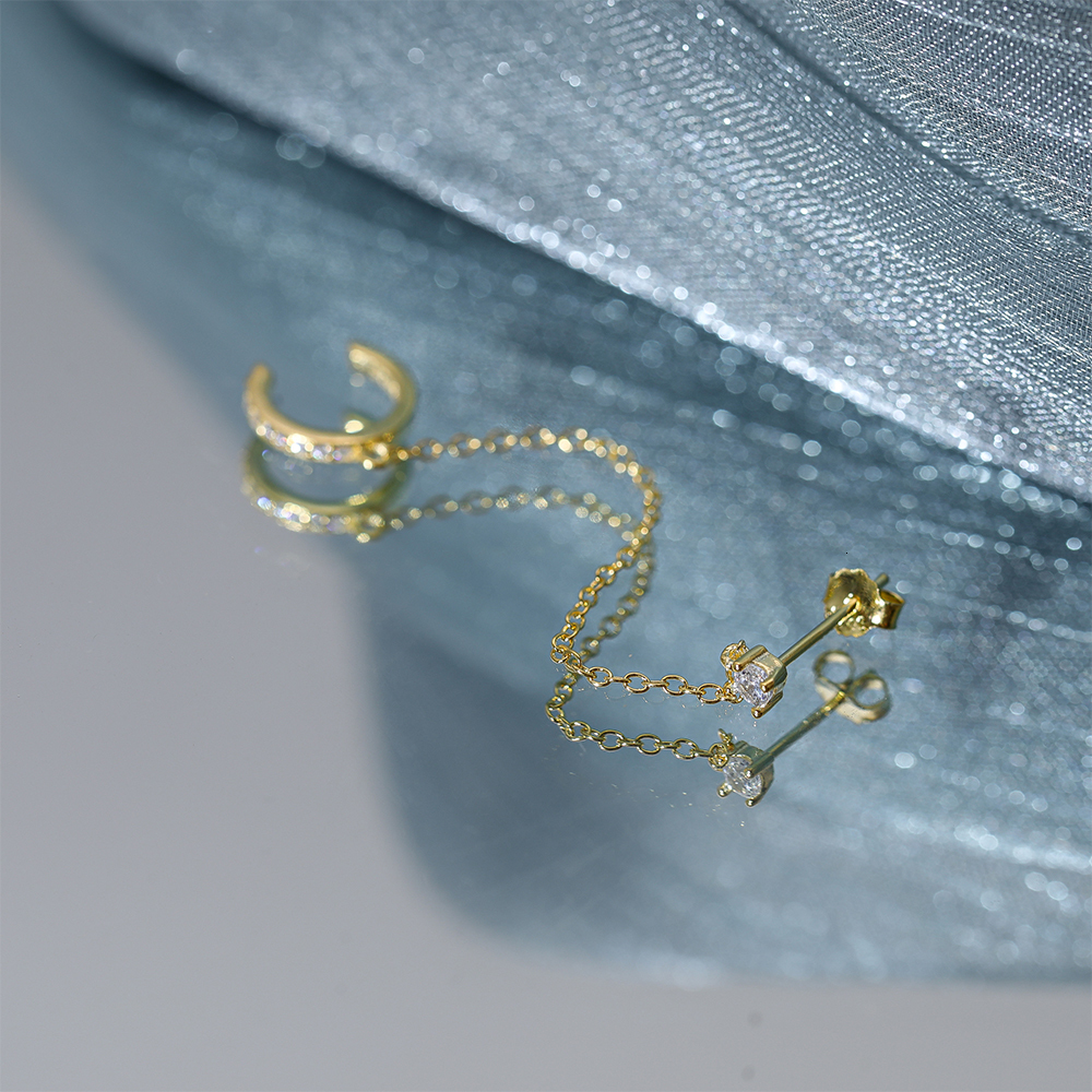 Ear Cuff AIDE 1PCS 925 Sterling Silver Single Row Diamond Clip Tassel Earrings For Women Small Gold Color Orecchini 230830