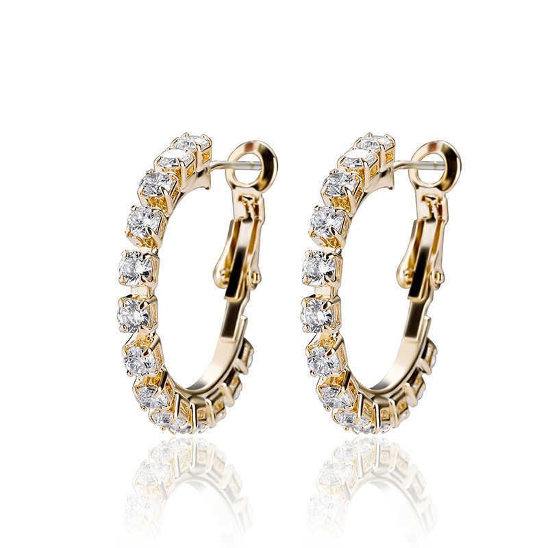 2cm-10cm Gold Big Hoop Earrings for Women Cubic Zircon Simple Ear Ring Hip Hop Personality Single Row Bling Dangle Earring Gemstone Party Trendy State