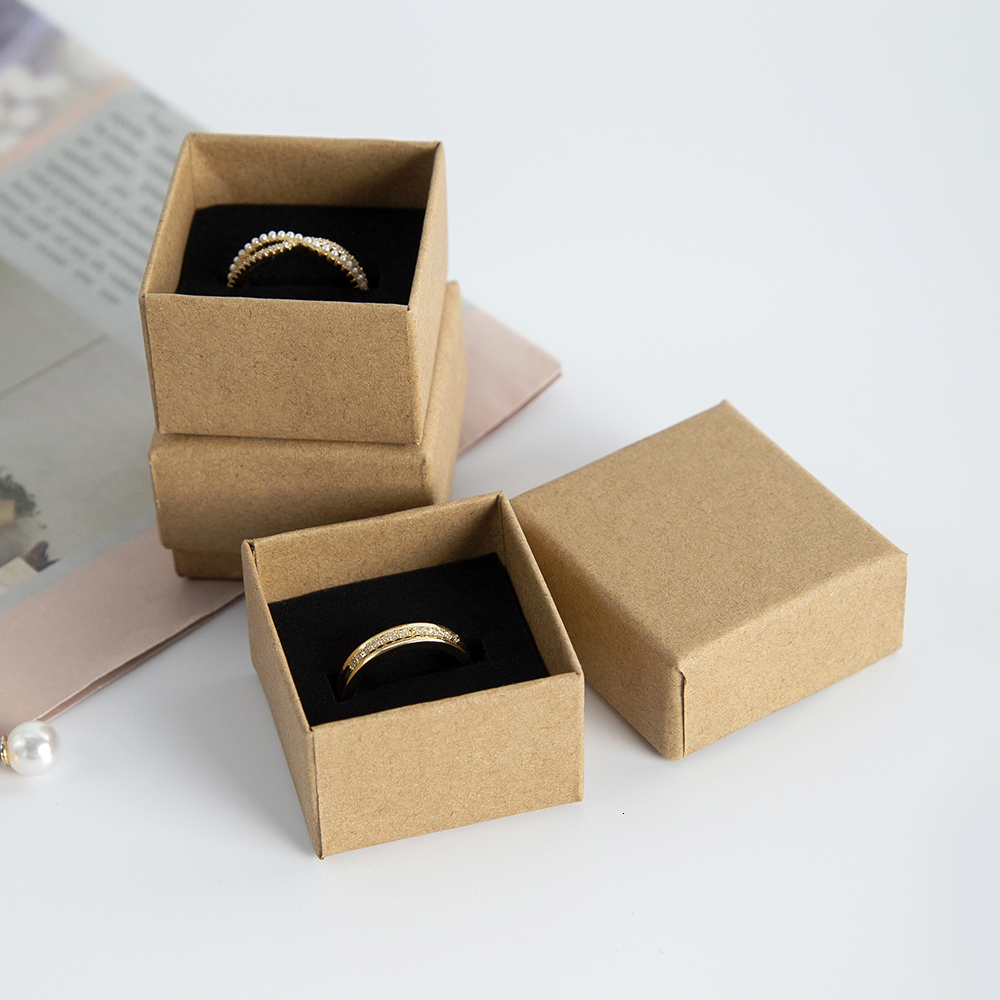 Jewelry Boxes 100pcs Rings Jewelry Box 4*4*3cm Kraft Gift Cardboard Boxes for Ring Necklace Earring Women Jewelry Packaging with Sponge Inside 230831