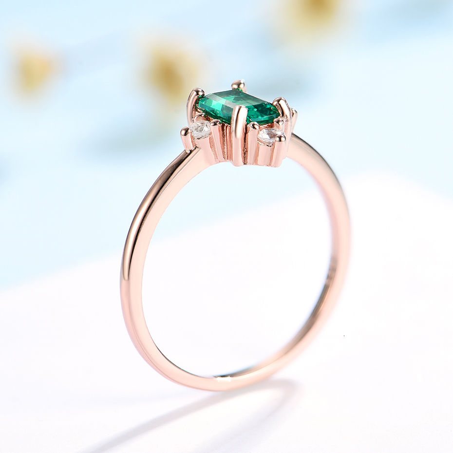 Wedding Rings Kuololit 585 Rose Gold Emerald Gemstone for Women Real 925 Sterling Silver Created Cutting Engagement Promise 230830